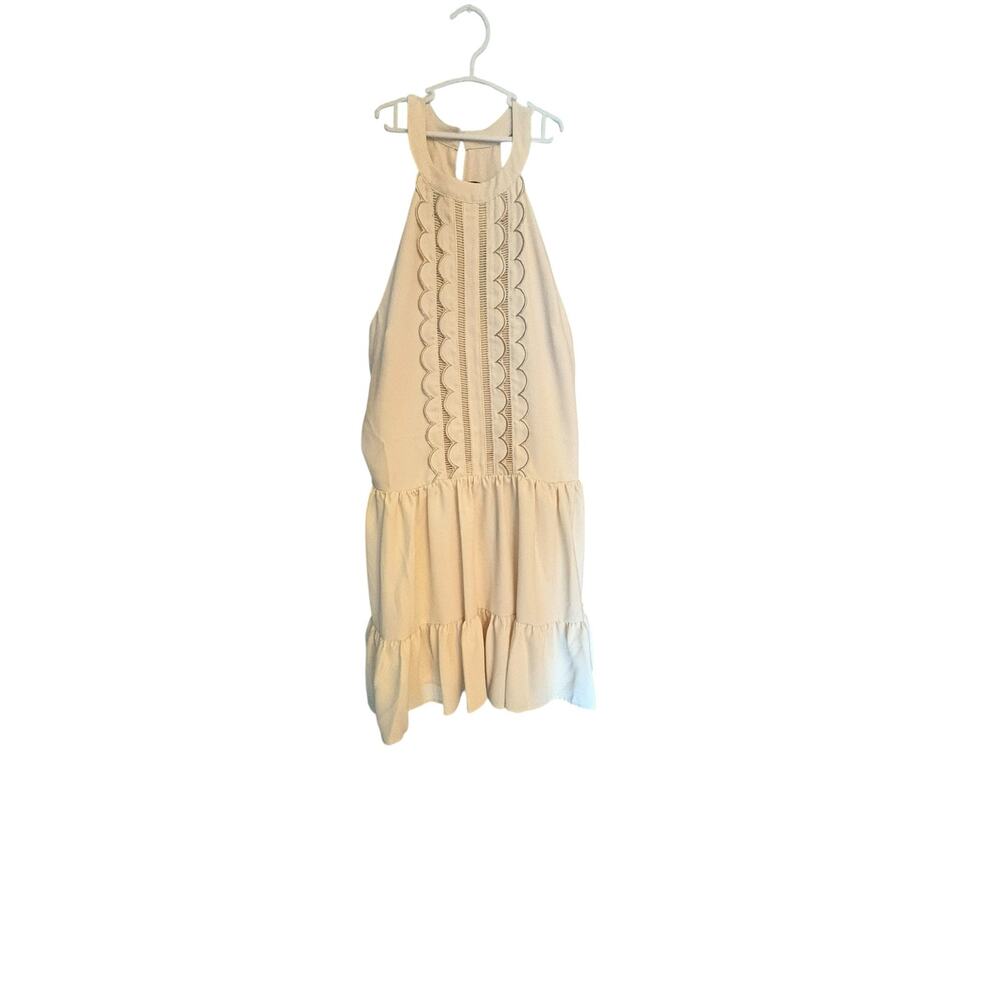 Express Cream Scallood Front Halter Style Tiered Short Sleeveless Dress NWT sz S - Picture 2 of 10